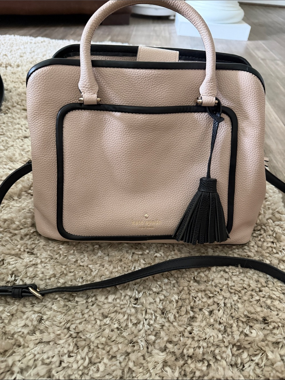 kate spade Blush Pink Satchel with Black Trim and Tassel